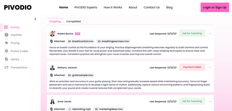 PIVODIO activity page